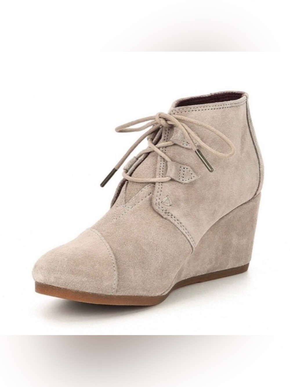 Toms Women's Kala Suede Lace-Up Wedge Booties Desert Taupe Tan New in box